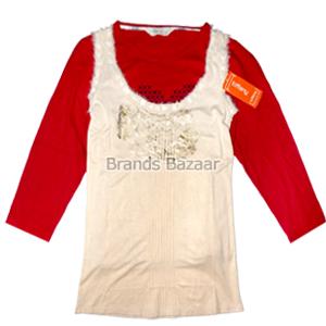 Cream Color Sleeveless Top with Red Full Sleeves Inner top